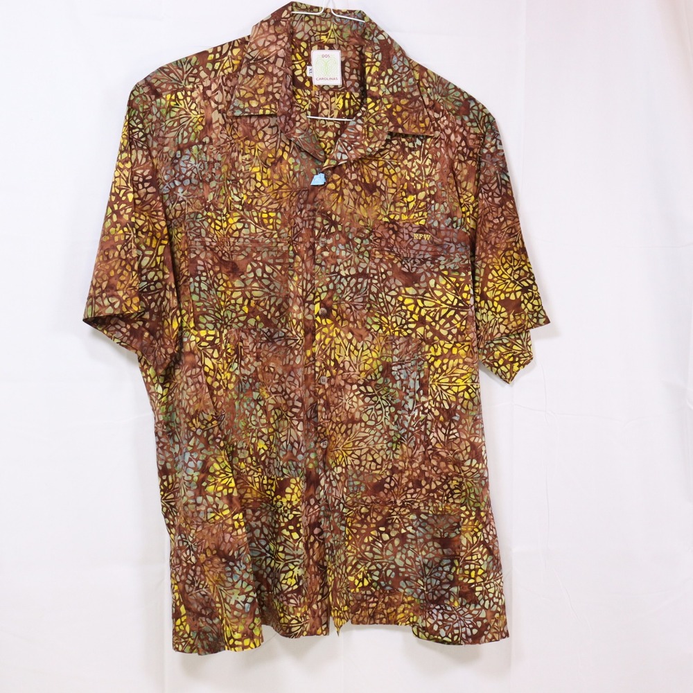 Dos Carolinas Button Down Shirt XL Brown Mens Batik Guayabera Aloha